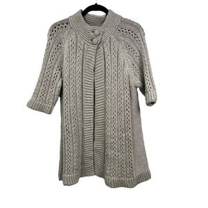 Chico's Womens Alpaca‎ Blend Cardigan Sweater Crochet Knit Open 2 Button Beige 2
